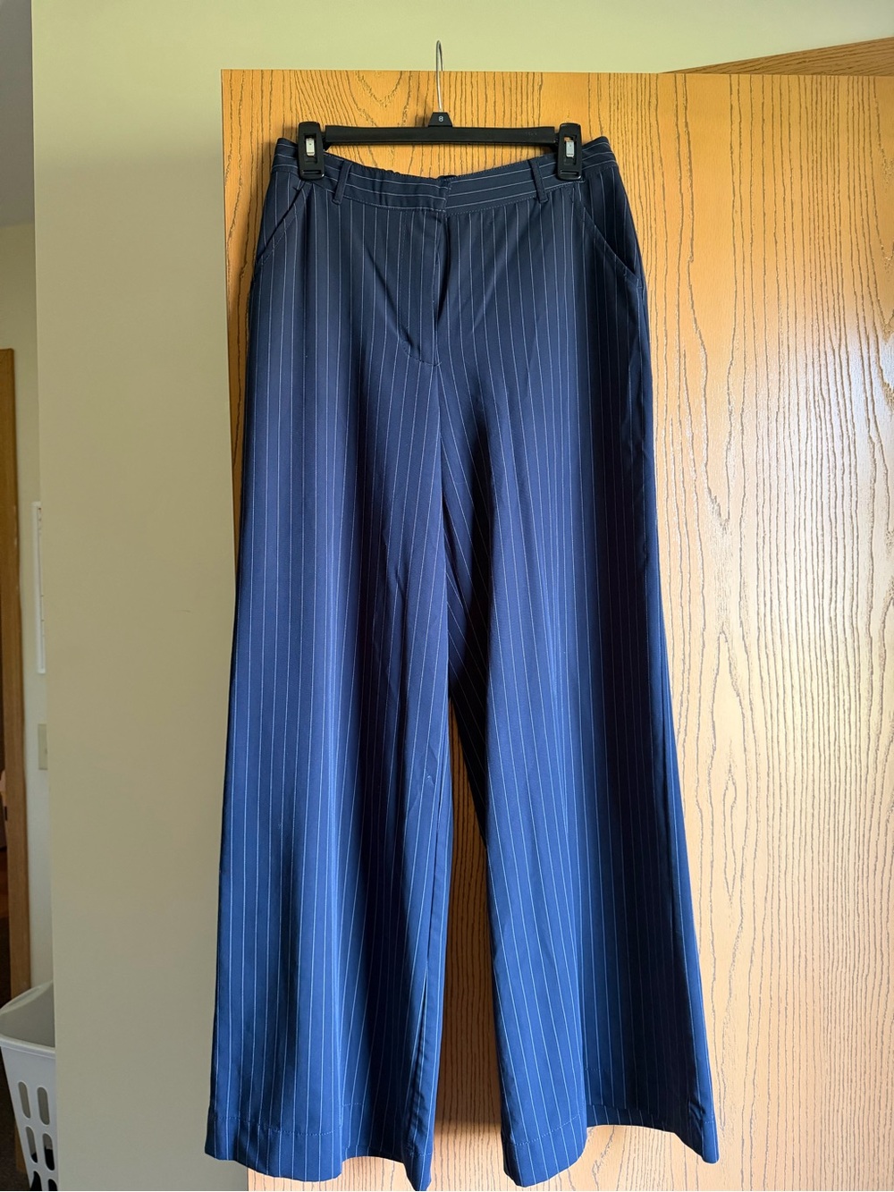 Max Studio Navy Pinstripe Wide-Leg Trousers